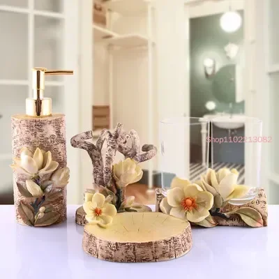 Wedding Bathroom Supply Kit - Akcesoria łazienkowe, pięcioczęściowy zestaw: szklany kubek,
